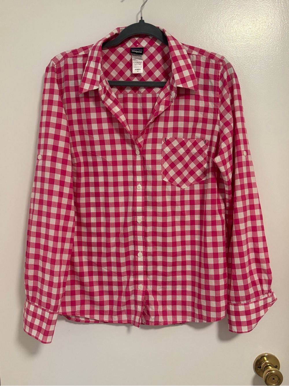 Patagonia Pink and White Gingham Button-Down Shirt